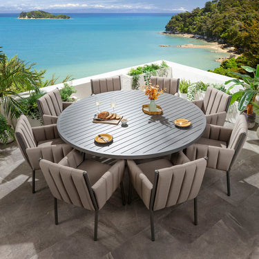 Quatropi Milano & Sun 8 Seater Round Outdoor Garden Dining Set Coffee Beige & Grey Aluminium