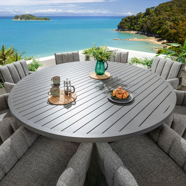 Quatropi Milano & Sun 8 Seater Round Outdoor Garden Dining Set Smoke & Grey Aluminium