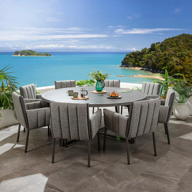 Quatropi Milano & Sun 8 Seater Round Outdoor Garden Dining Set Smoke & Grey Aluminium