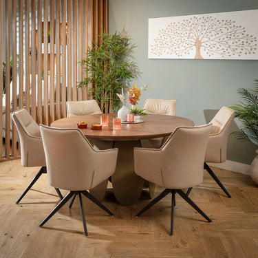 Quatropi Millie & Phoenix Modern 6 Seater Round Dining Set Cream & Walnut