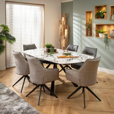 Quatropi Millie & Rudie 6 Seater Round Extendable Dining Set Grey & Black-Veined White Ceramic