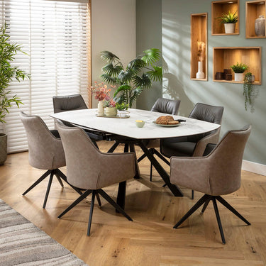 Quatropi Millie & Rudie 6 Seater Round Extendable Dining Set Grey & Matte White Ceramic