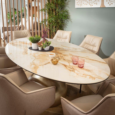 Quatropi Millie & Venusia Large 8 Seater Oval Dining Set Cream & White Ceramic