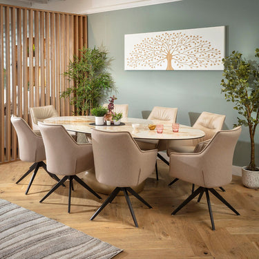 Quatropi Millie & Venusia Large 8 Seater Oval Dining Set Cream & White Ceramic
