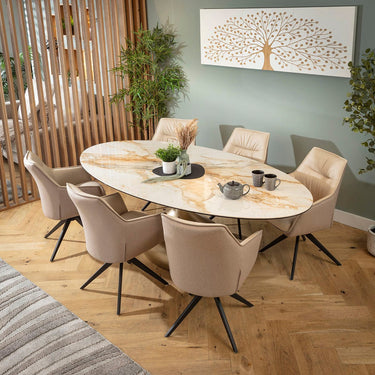 Quatropi Millie & Venusia Luxury 6 Seater Oval Dining Set Cream & White Ceramic