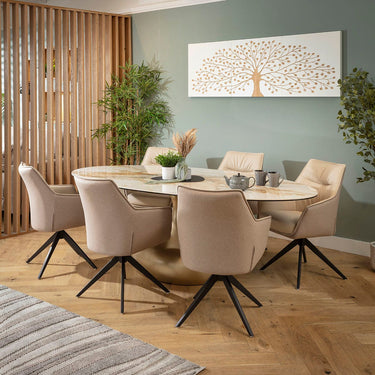Quatropi Millie & Venusia Luxury 6 Seater Oval Dining Set Cream & White Ceramic