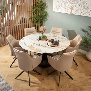 Quatropi Millie & Venusia Modern 6 Seater Round Dining Set Cream & White Ceramic