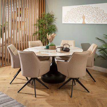Quatropi Millie & Venusia Modern 6 Seater Round Dining Set Cream & White Ceramic