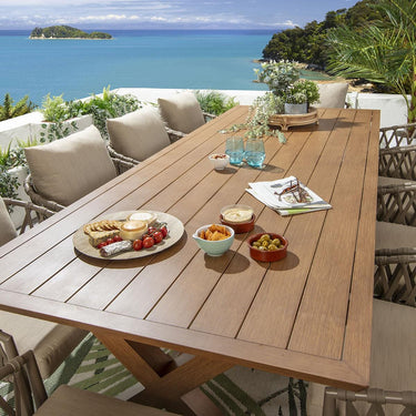 Quatropi Modern 10 Seater Garden Dining Set Beige Oak Wood Effect Aluminium