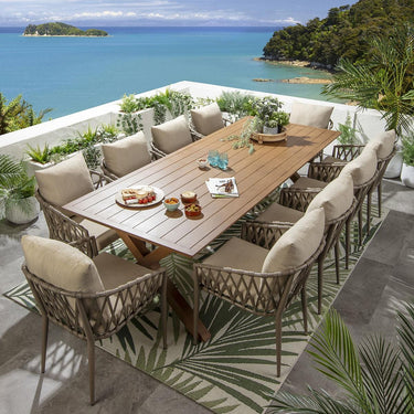 Quatropi Modern 10 Seater Garden Dining Set Beige Oak Wood Effect Aluminium