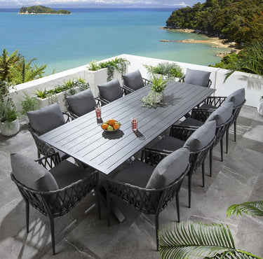 Quatropi Modern 10 Seater Garden Table and Chairs Dining Set Aluminium Grey