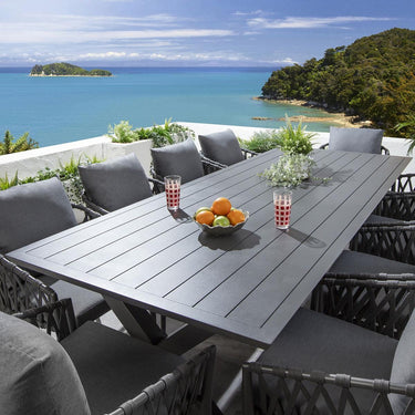 Quatropi Modern 10 Seater Garden Table and Chairs Dining Set Aluminium Grey