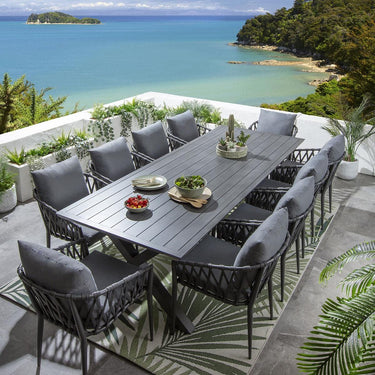 Quatropi Modern 10 Seater Outdoor Garden Dining Set Grey Wood Effect Aluminium