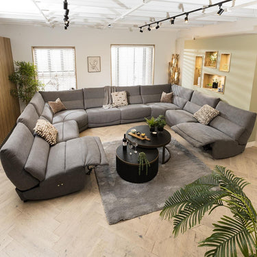 Quatropi Modern 10 Seater Recliner Large U-Shape Corner Sofa Grey Fabric U32R