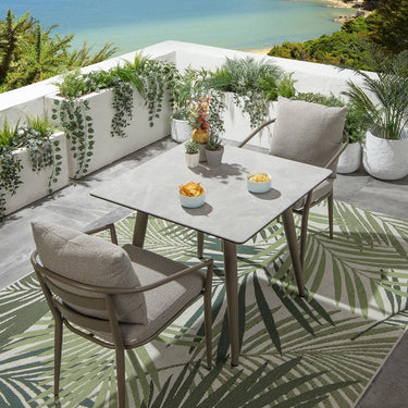 Quatropi Modern 2 Seat Square Ceramic Outdoor Garden Dining Set Aluminium Cream