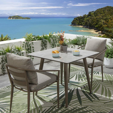 Quatropi Modern 2 Seat Square Ceramic Outdoor Garden Dining Set Aluminium Cream