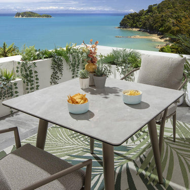 Quatropi Modern 2 Seat Square Ceramic Outdoor Garden Dining Set Aluminium Cream