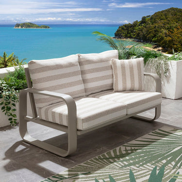 Quatropi Modern 2 Seater Aluminium Outdoor Garden Sofa Cream Beige Stripe 160cm