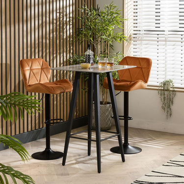 Quatropi Modern 2 Seater Bar Set Orange Velvet Adjustable Kitchen Bar Stools