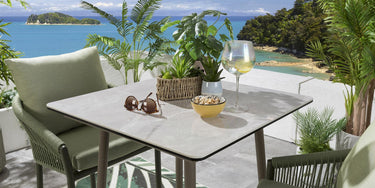 Quatropi Modern 2 Seater Outdoor Garden Bar Set Ceramic Aluminium Green Beige