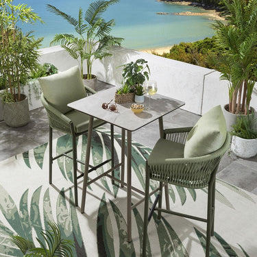Quatropi Modern 2 Seater Outdoor Garden Bar Set Ceramic Aluminium Green Beige