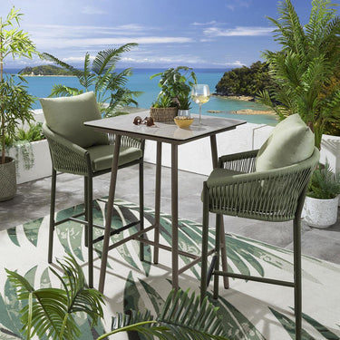 Quatropi Modern 2 Seater Outdoor Garden Bar Set Ceramic Aluminium Green Beige