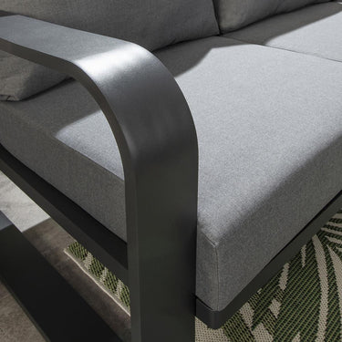 Quatropi Modern 2 Seater Outdoor Garden Sofa Aluminium Black Grey Fabric 160cm