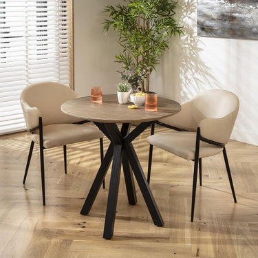 Quatropi Modern 2 Seater Small Round Solid Wood Dining Set Cream Faux Leather