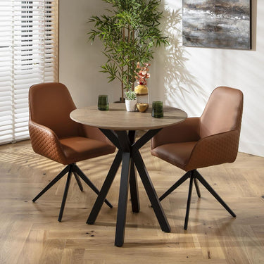 Quatropi Modern 2 Seater Small Round Solid Wood Dining Set Tan Faux Leather