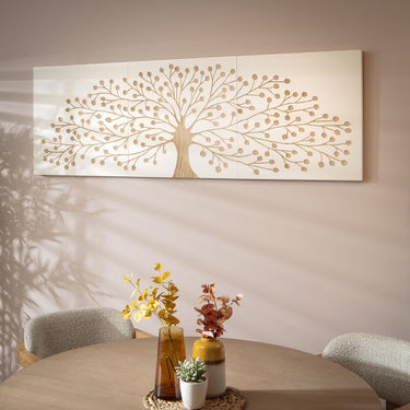 Quatropi Modern 3-Piece Wall Artwork White & Natural Wood 180x60cm