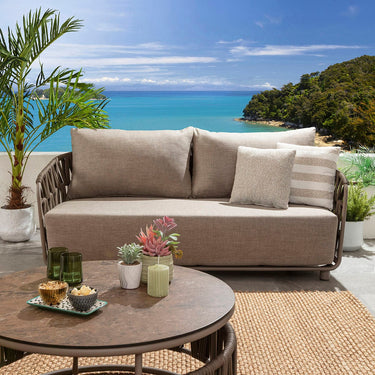 Quatropi Modern 3 Seater Aluminium Outdoor Garden Sofa Brown Rope 189cm