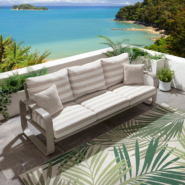 Quatropi Modern 3 Seater Aluminium Outdoor Garden Sofa Cream Beige Stripe 230cm