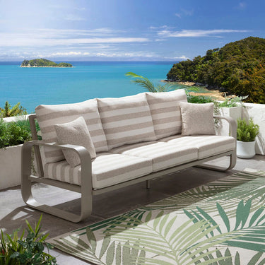 Quatropi Modern 3 Seater Aluminium Outdoor Garden Sofa Cream Beige Stripe 230cm