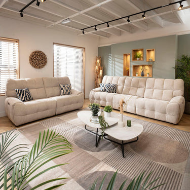 Quatropi Modern 3 Seater and 2 Seater Electric Recliner Sofa Set Beige Chenille 1+2S
