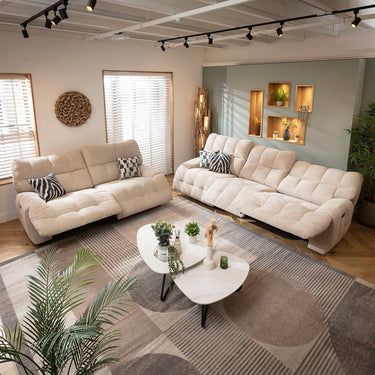 Quatropi Modern 3 Seater and 2 Seater Electric Recliner Sofa Set Beige Chenille 1R1+2S