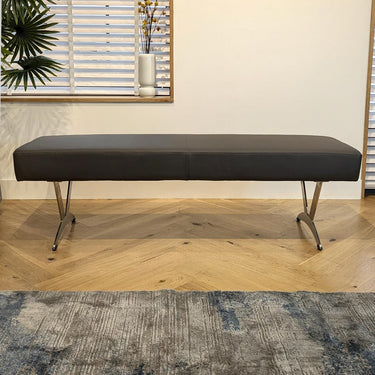 Quatropi Modern 3 Seater Backless Kitchen Dining Bench Seat Grey Leather 150cm