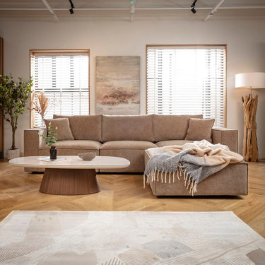 Quatropi Modern 3 Seater Sofa & Footstool Set Beige 309x196cm