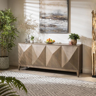 Quatropi Modern 4-Door Sideboard Buffet Unique Geometric Convex Grey Wood 180cm
