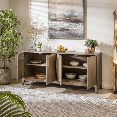 Quatropi Modern 4-Door Sideboard Buffet Unique Geometric Convex Grey Wood 180cm