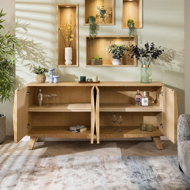 Quatropi Modern 4 Door Sideboard Storage Cabinet Natural Oak Wood Pattern 180cm