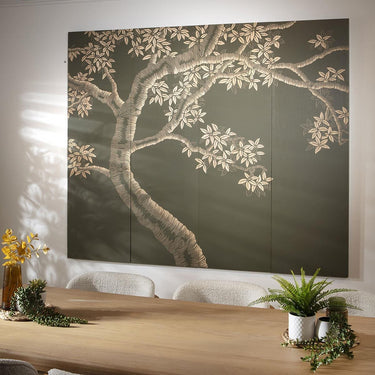 Quatropi Modern 4-Piece Wall Artwork Green & Natural Wood 180x150cm