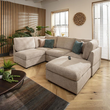 Quatropi Modern 4 Seat Small Modular L Shape Corner Sofa Beige Boucle Fabric