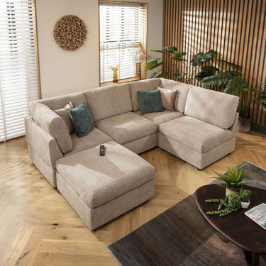Quatropi Modern 4 Seat Small Modular L Shape Corner Sofa Beige Boucle Fabric