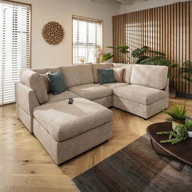 Quatropi Modern 4 Seat Small Modular L Shape Corner Sofa Beige Boucle Fabric