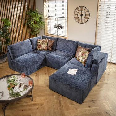 Quatropi Modern 4 Seat Small Modular L Shape Corner Sofa Couch Blue Fabric