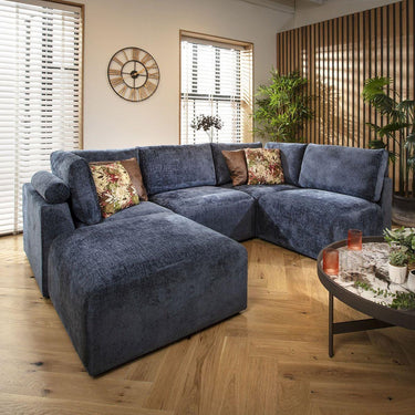 Quatropi Modern 4 Seat Small Modular L Shape Corner Sofa Couch Blue Fabric