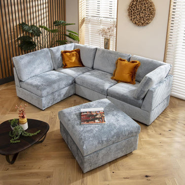 Quatropi Modern 4 Seat Small Modular L Shape Corner Sofa Couch Blue Fabric