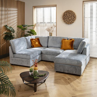 Quatropi Modern 4 Seat Small Modular L Shape Corner Sofa Couch Blue Fabric