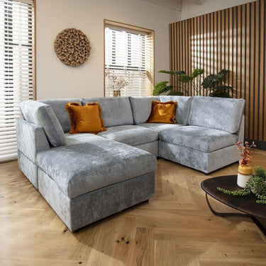 Quatropi Modern 4 Seat Small Modular L Shape Corner Sofa Couch Blue Fabric