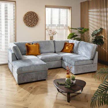 Quatropi Modern 4 Seat Small Modular L Shape Corner Sofa Couch Blue Fabric